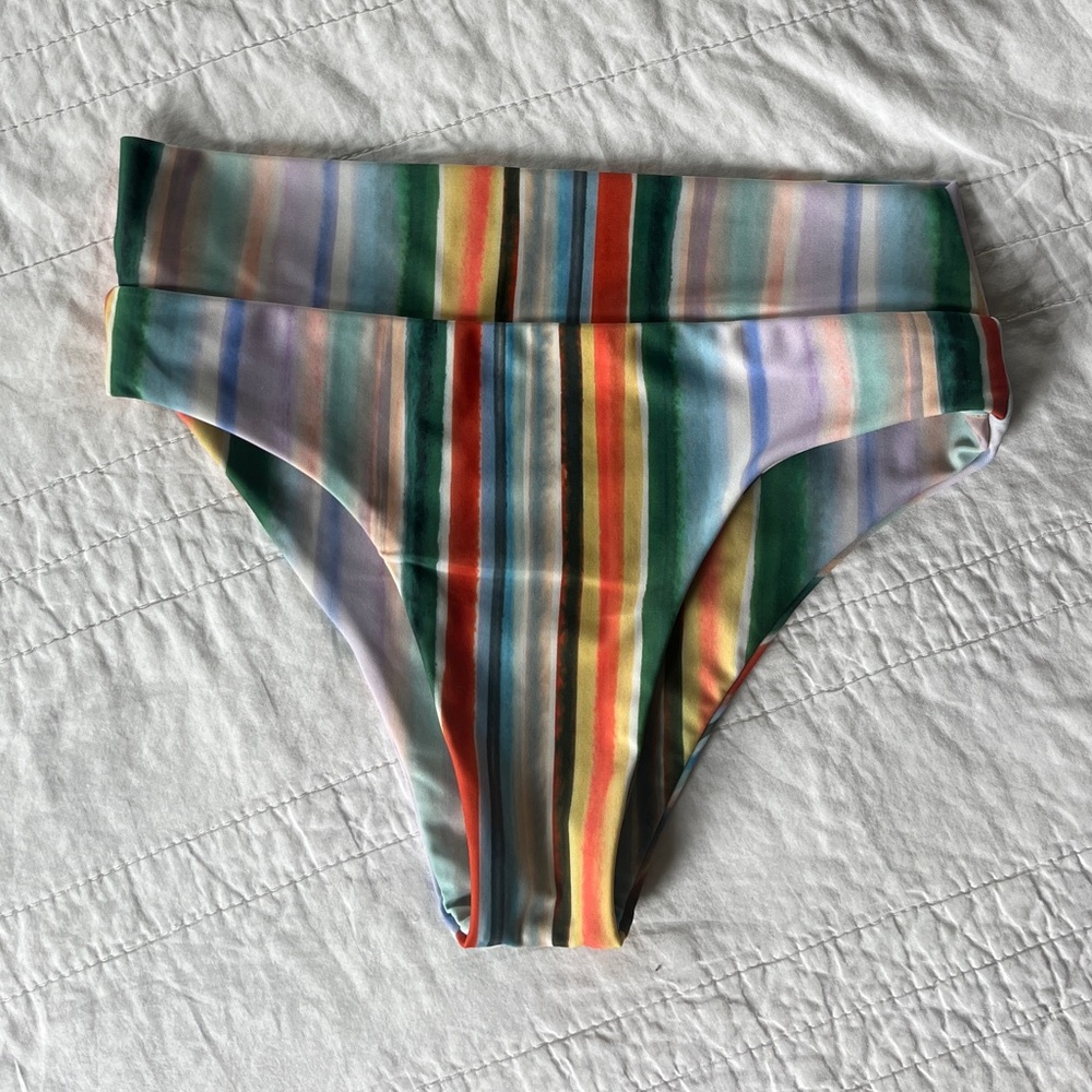 Stone Fox Swim Lively Up Striped High-Waisted Bikini Bottom